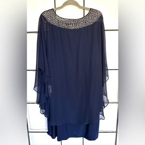 Xscape Navy Cape dress NWT